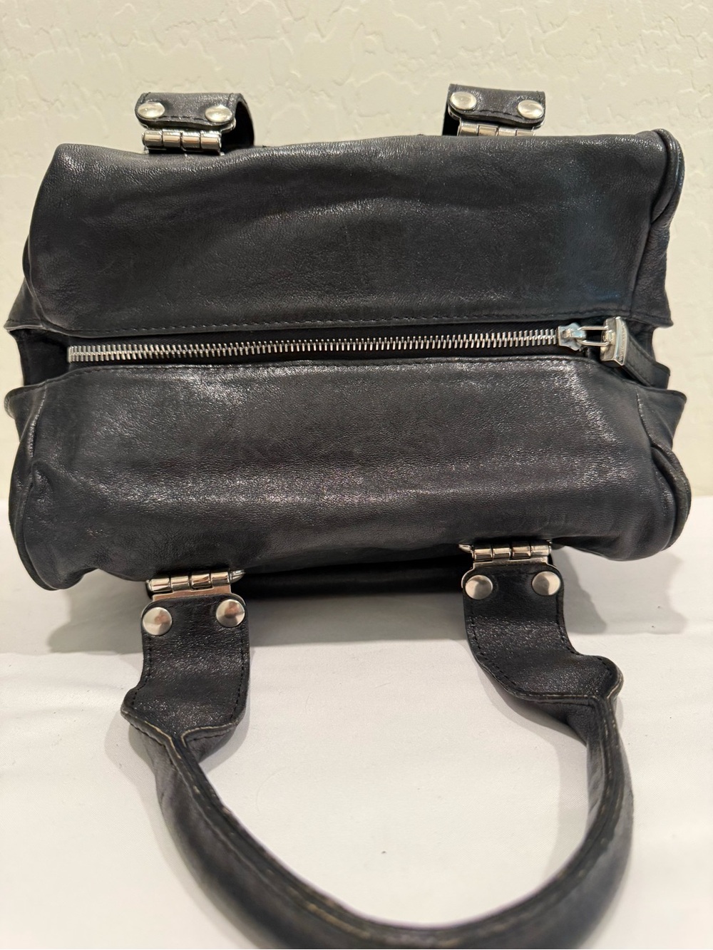 VIA REPUBBLICA NWOT Vintage Italian Leather Satchel Moto Utility Bag Black - Picture 6 of 11